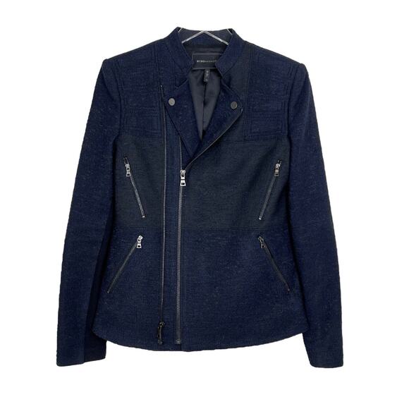 BCBGMAXAZRIA Darin Tweed Moto Military Style Jacket Coat Blue Black XS - Picture 1 of 9
